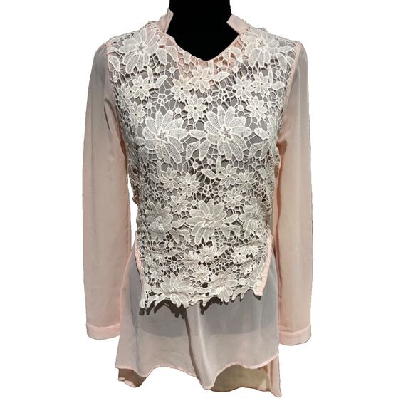 New Sz M Womens Pink sheer Lace Tuxedo Top Fairy couquette whimsigoth wedding - Picture 2 of 6